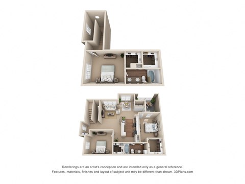 Floor plan for 3 beds, 2 baths, 1595 sqft